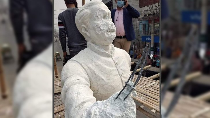 শেখ মুজিবুর রহমানের নির্মাণাধীন ভাস্কর্য ভাঙচুর করেছে দুর্বৃত্তরা,আটক দুই।