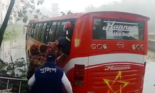 বাস নিয়ন্ত্রণ হারিয়ে ,আহত ১০