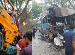 বাস ও ট্রাকের মুখোমুখি সংঘর্ষ, আহত ১৫