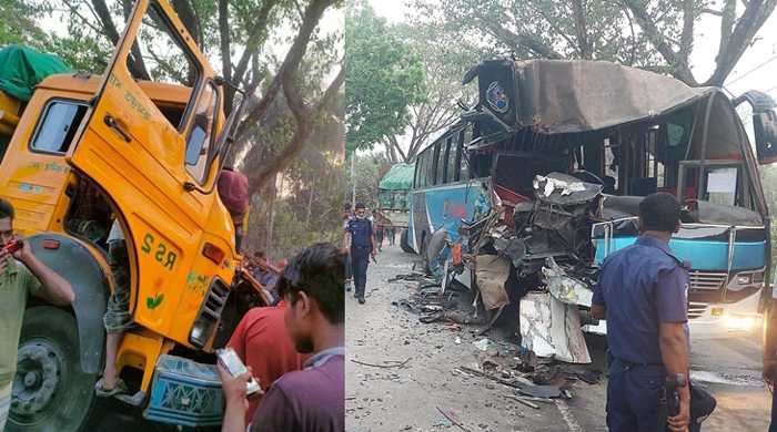 বাস ও ট্রাকের মুখোমুখি সংঘর্ষ, আহত ১৫