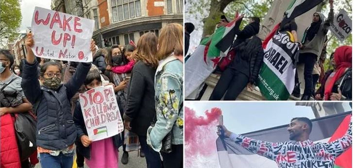 ফিলিস্তিনে বর্বরোচিত লন্ডনে ইসরাইলি দূতাবাস ঘেরাও