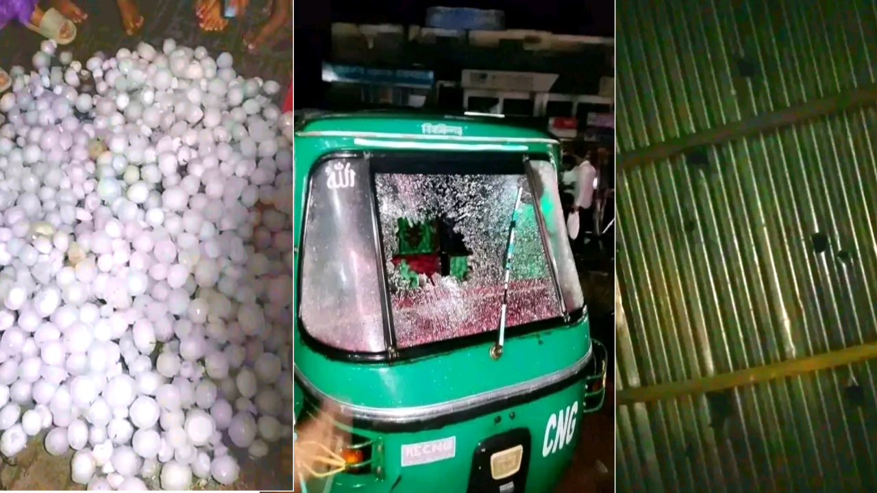 শিলাবৃষ্টির তাণ্ডব: সিলেটে ভাঙল বাসাবাড়ি ও গাড়ির কাচ