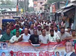 খুনি হাসিনার১৫ বছরের দুঃশাসনের বিরুদ্ধে পটুয়াখালী জেলা যুবদলের বিক্ষোভ মিছিল।